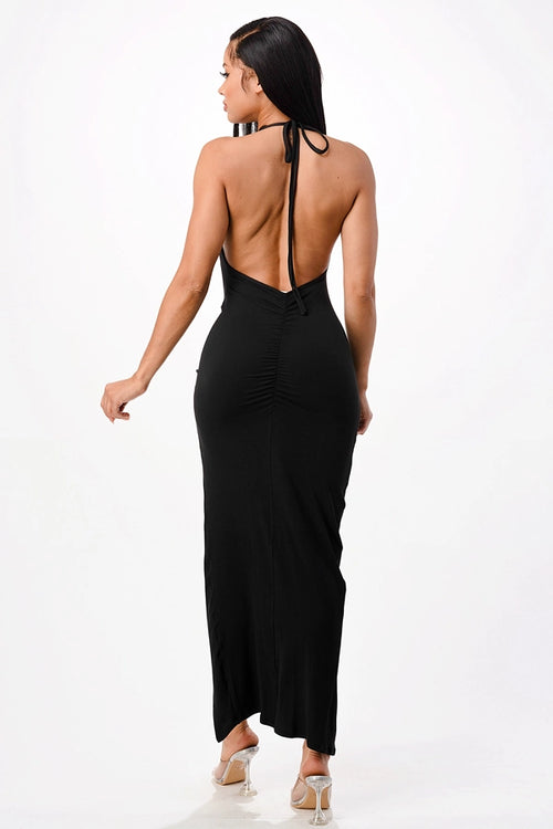 Black Backless Halter Maxi Dress Boho Boutique Raleigh NC
