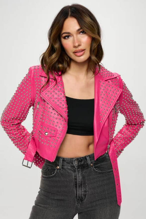 Pink round studded Jacket cropped