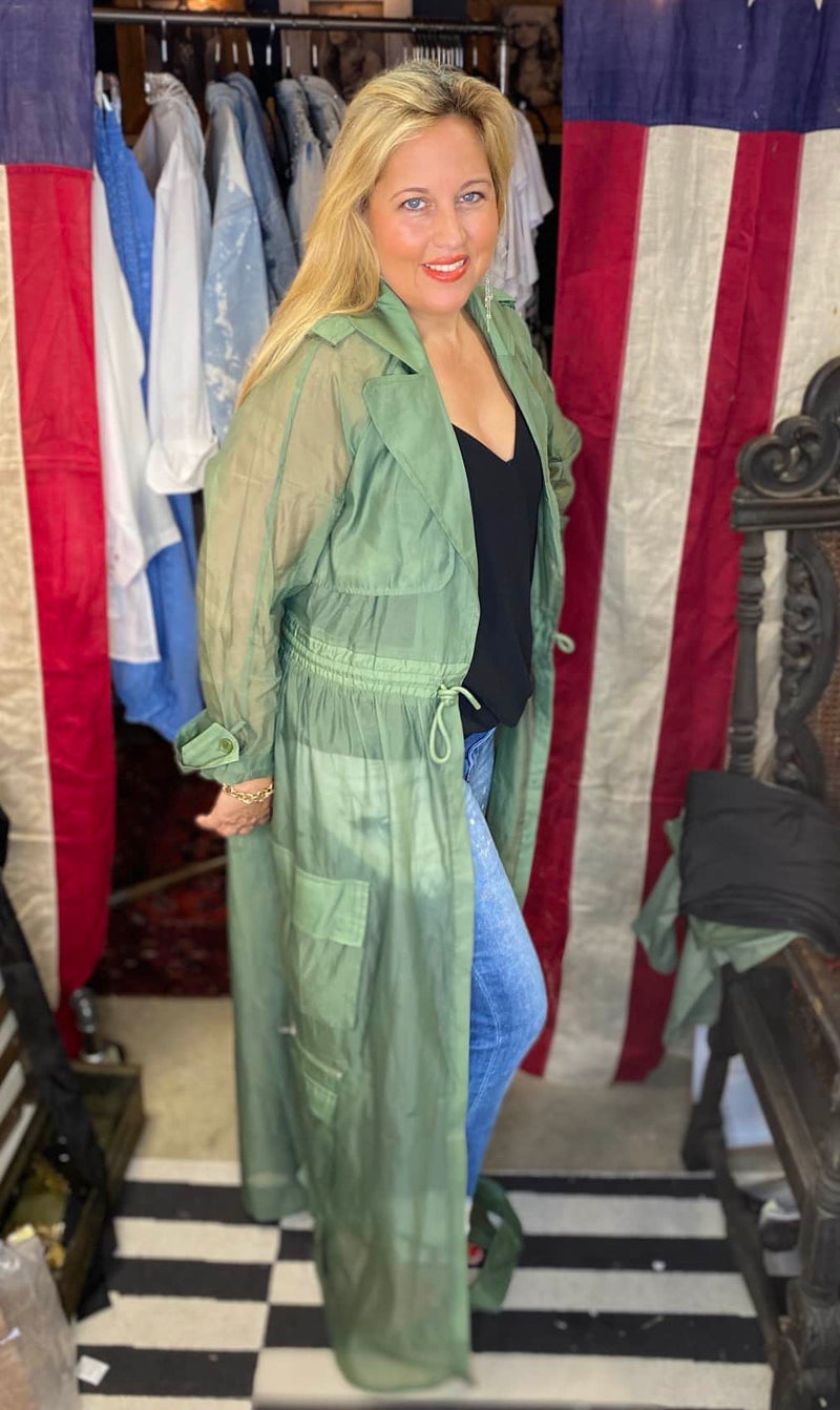 Paris Long Green Organza Cargo Duster