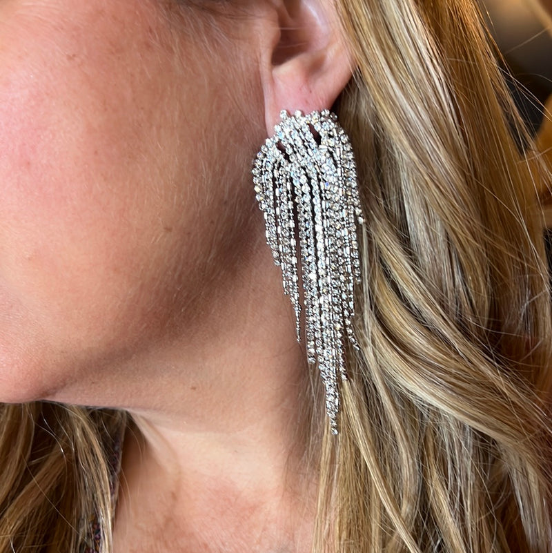 Rad and Rae clear rhinestone cascade chandelier earring in silver