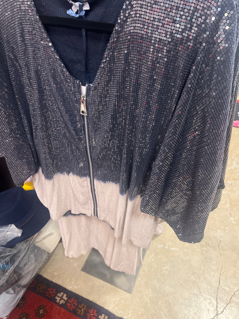 Black Sequin jacket zipper top with dolman sleeves