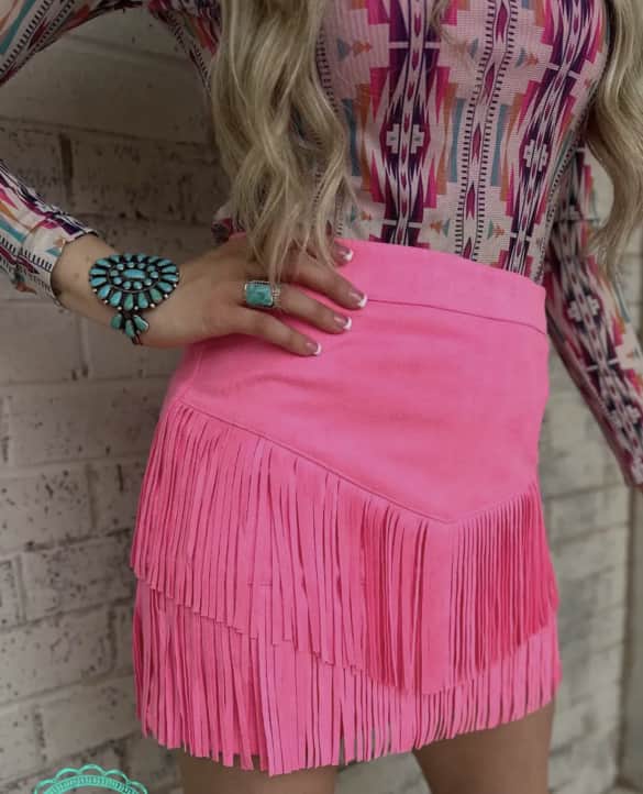 Soft pink fringe skirt