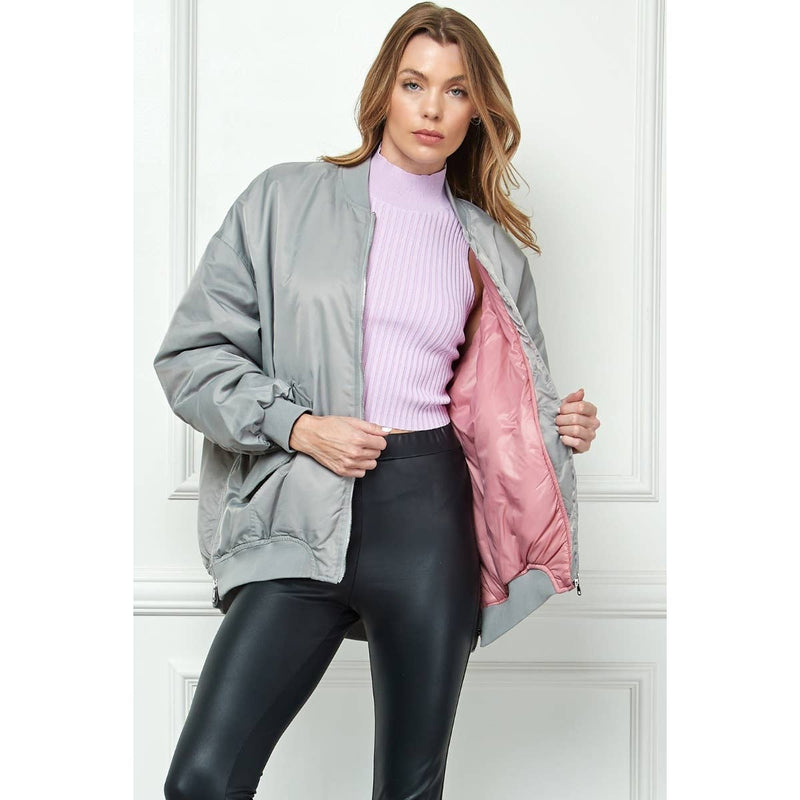 Oversize Bomber Jacket with side zippers and High/Low