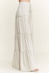 Mineral Washed Tiered Wide Leg Pants HP5033P1: Silver Grey / S-M-L / 2-2-2