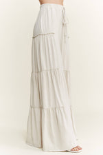 Mineral Washed Tiered Wide Leg Pants HP5033P1: Silver Grey / S-M-L / 2-2-2