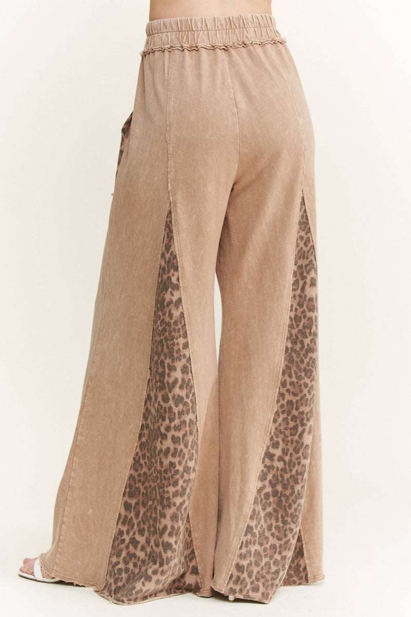 Mineral Washed Leopard Animal Print Flare Pants HP5783P1: Charcoal / S-M-L / 2-2-2