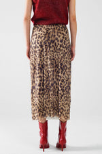 Sheer long leopard print bodycon midi skirt: Brown / Large