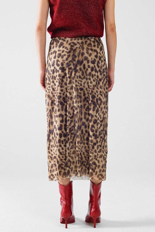 Sheer long leopard print bodycon midi skirt: Brown / Large