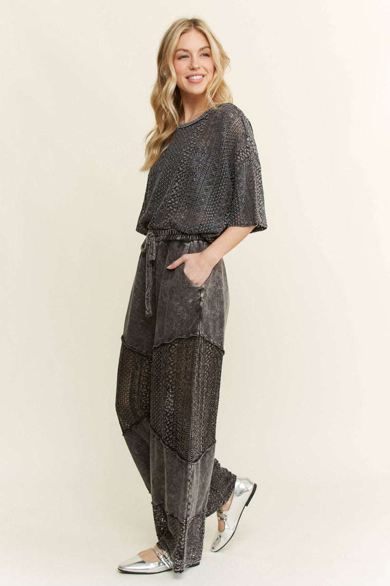 MineralWashed Lace summer blouse top HT6394 : Natural / S-M-L / 2-2-2