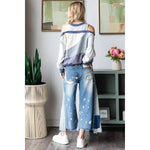 WASHED CROPPED DENIM JEANS: DENIM / S-M-L-XL(2-2-2-2)