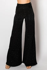 Embellished and stretch wide leg black denim jeans