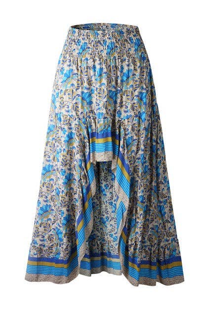 Floral Printed Ruffle Maxi Skirts: BLUE / S /