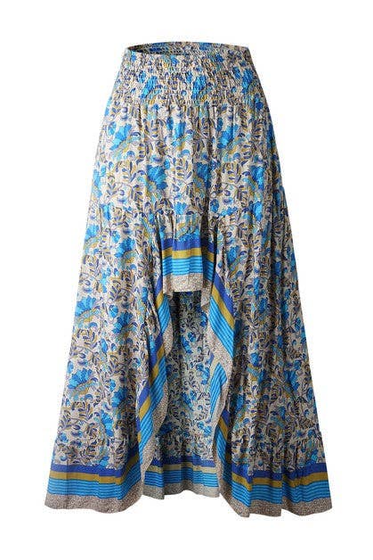 Floral Printed Ruffle Maxi Skirts: BLUE / XL /