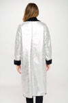 Women's Long Fur Lined silver Metallic Oversized Coat: Silver with light interior