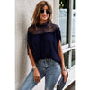 Boho Floral Mesh Lace Solid Blouse: BLACK / XL