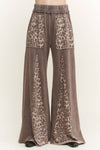 Mineral Washed Leopard Animal Print Flare Pants HP5783P1: Charcoal / S-M-L / 2-2-2