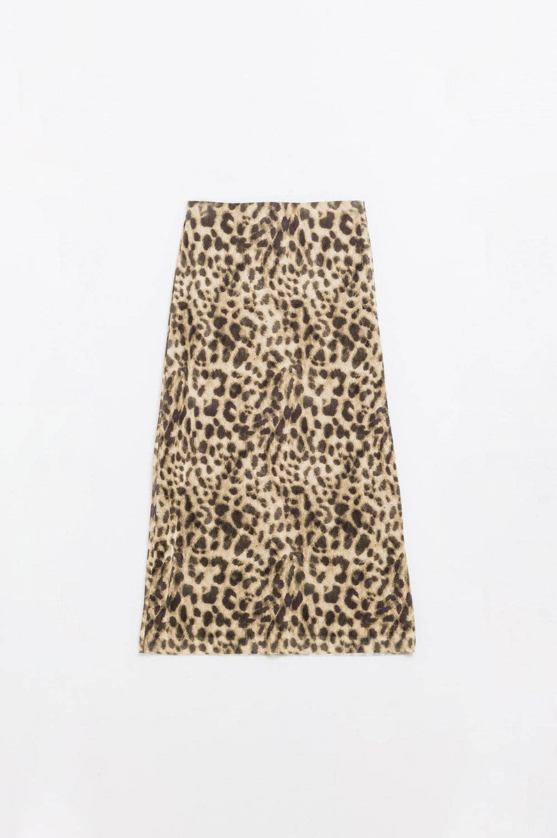 Sheer long leopard print bodycon midi skirt: Brown / Large