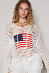 Long sleeve American flag hoodie top Beige