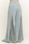 Mineral Washed Lace Flare Hippie boho Pants HP6566: Natural / S-M-L/ 2-2-2