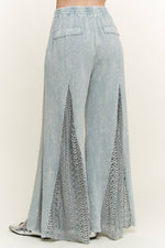 Mineral Washed Lace Flare Hippie boho Pants HP6566: Natural / S-M-L/ 2-2-2
