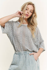 MineralWashed Lace summer blouse top HT6394 : Natural / S-M-L / 2-2-2