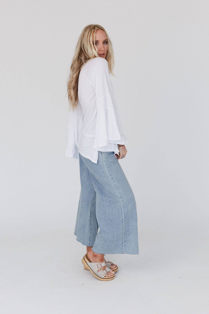 Bell Sleeve Baseball Tee - White: L