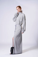 Paris Gray Athleisure Set zip Sweat Top & Skirt Set w Zipper slit