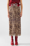 Sheer long leopard print bodycon midi skirt: Brown / Large