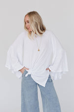 Bell Sleeve Baseball Tee - White: L
