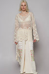 Round neck long sleeve elongated crochet top: NATURAL / Os