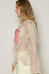 Long sleeve American flag hoodie top Beige