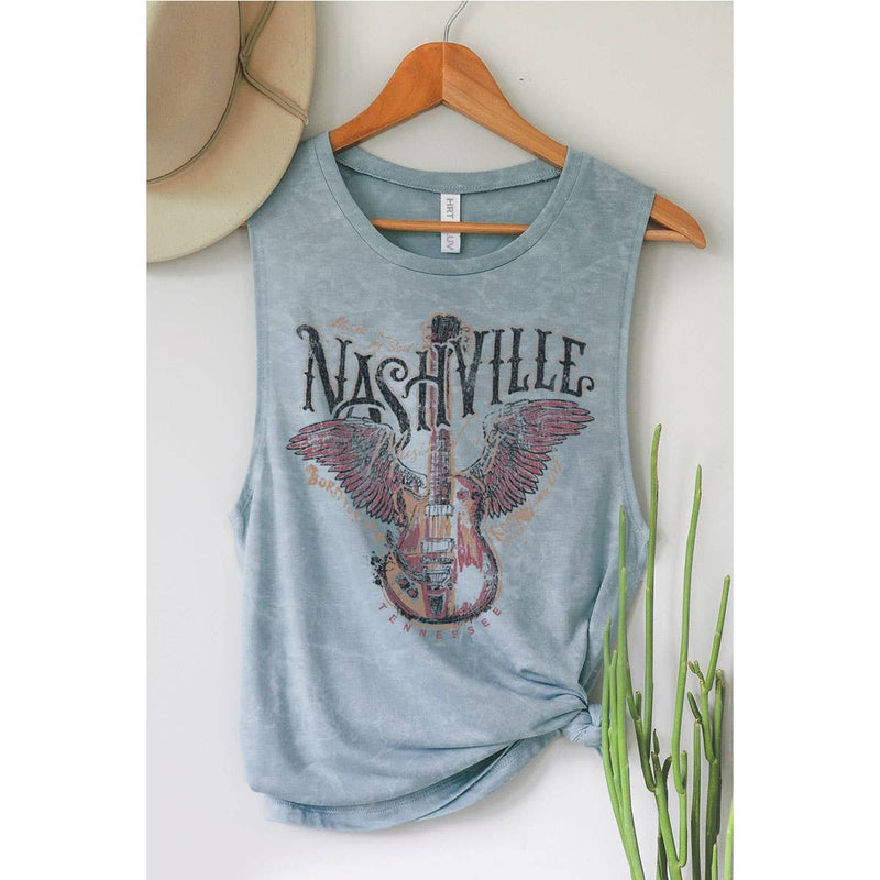 NASHVILLE MINERAL GRAPHIC TANK TOP: MINERAL VINTAGE BLUE / XL