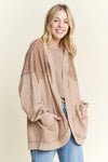 Mineral Wash Open Terry Cardigan with peace sign Silver Grey / S-M-L