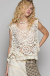 Round neck sleeveless crochet top: NATURAL / OS