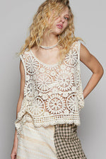 Round neck sleeveless crochet top: NATURAL / OS