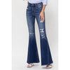 DISTRESSED HIGH RISE FLARED JEANS WITH FRONT SEAM