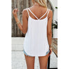 Half Zipper Deep V Neck Hollow Out Solid Top: WHITE / XL