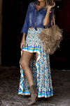 Floral Printed Ruffle Maxi Skirts: BLUE / S /