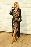 Black Rodeo Horse Rose Button Down Maxi Shirt Dress: S