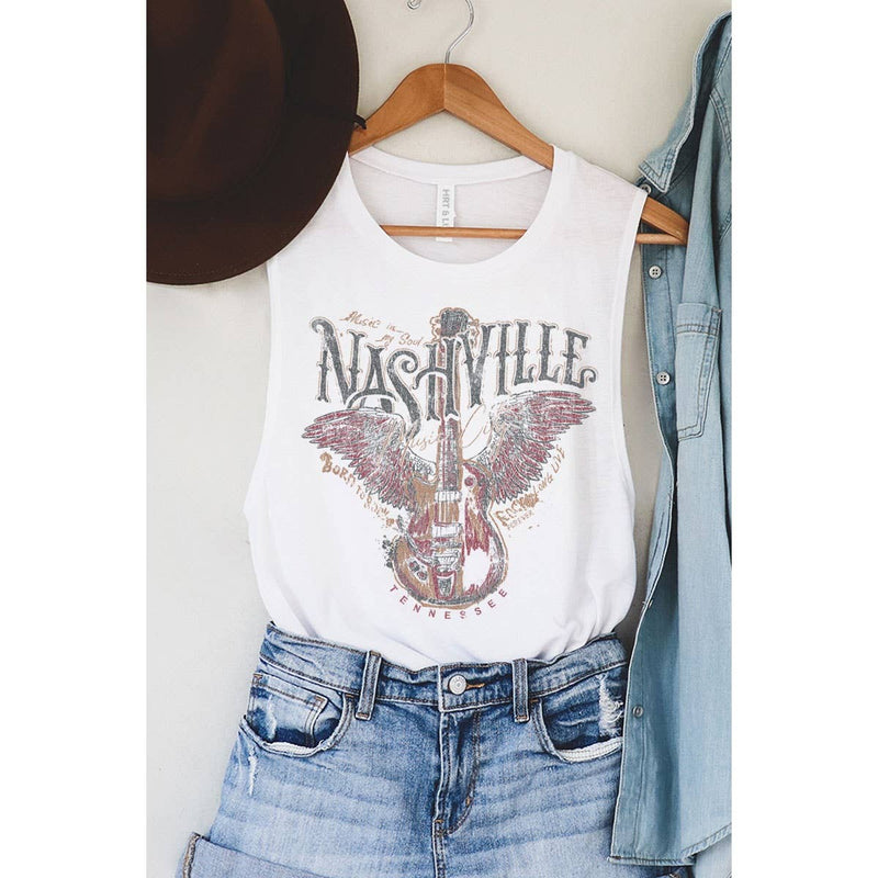 NASHVILLE MINERAL GRAPHIC TANK TOP: MINERAL VINTAGE BLUE / XL