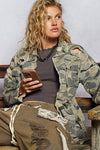 Zipper waist tie camo jacket