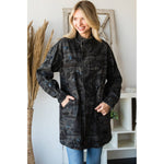 Black and Gray Camo w Black sequin Zip Up and snap Utility Jacket