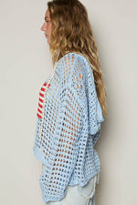 Long sleeve American flag hoodie top Beige