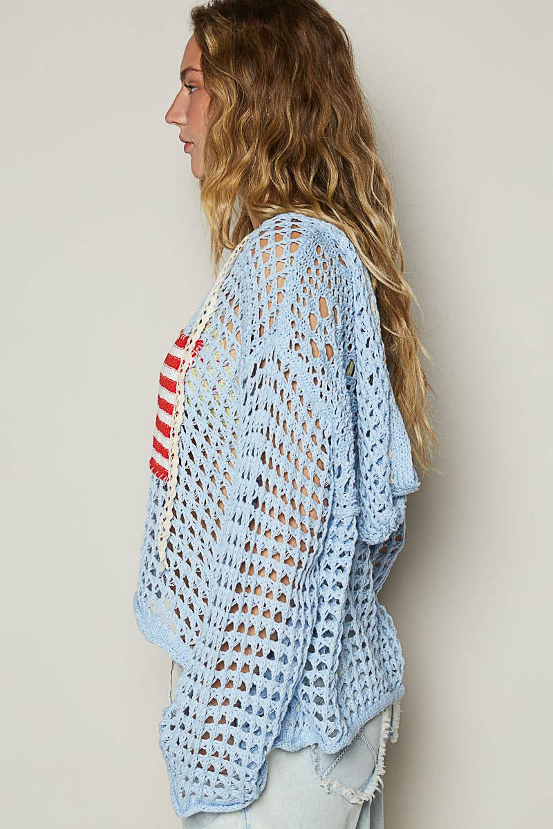 Long sleeve American flag hoodie top Beige