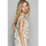 Round neck sleeveless crochet top: NATURAL / OS