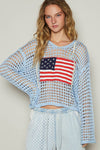 Long sleeve American flag hoodie top Beige