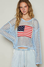 Long sleeve American flag hoodie top Beige