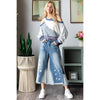 WASHED CROPPED DENIM JEANS: DENIM / S-M-L-XL(2-2-2-2)