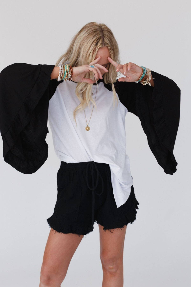 Bell Sleeve Baseball Tee - Black Sleeves