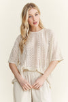 MineralWashed Lace summer blouse top HT6394 : Natural / S-M-L / 2-2-2